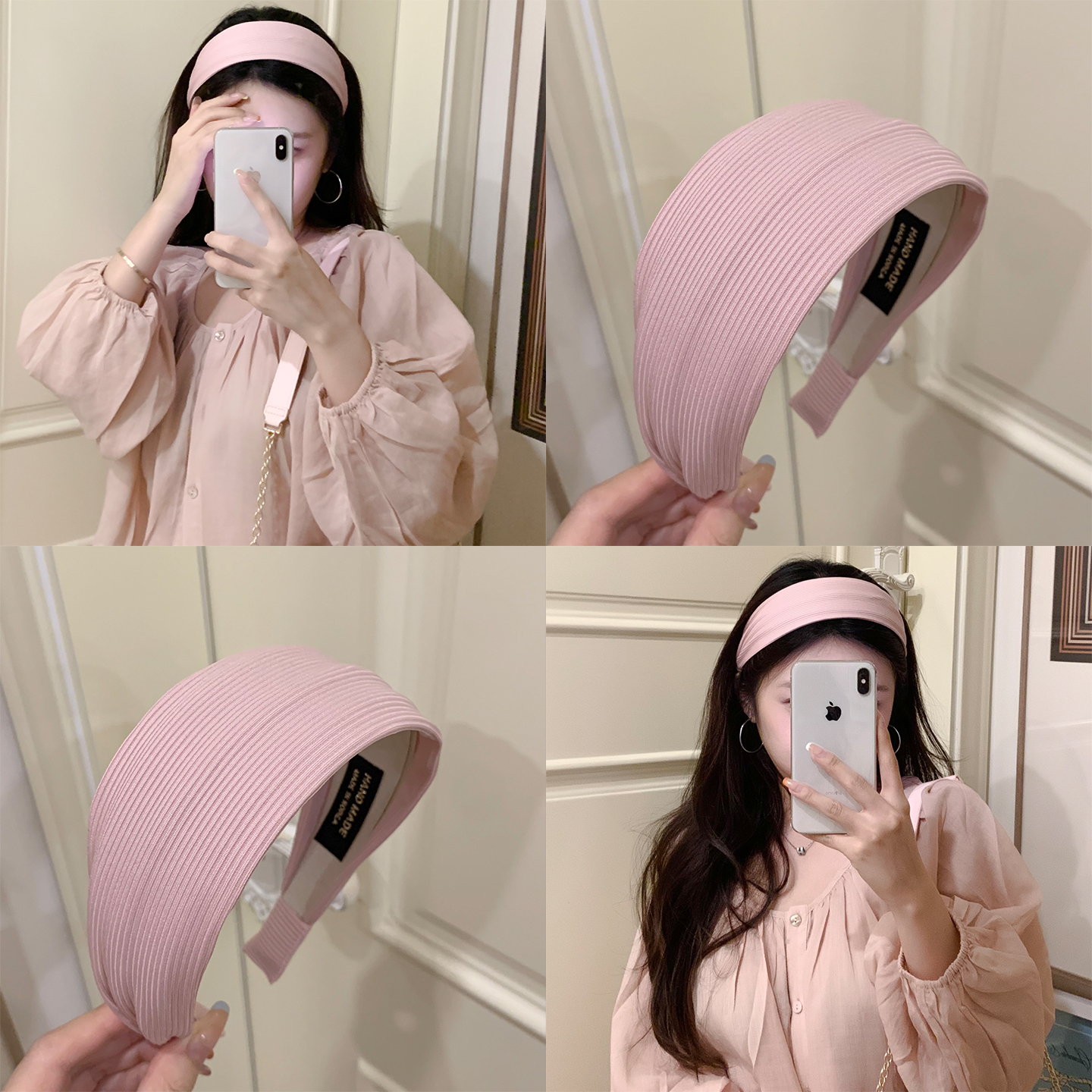 清纯日常~韩国古早粉色条纹针织宽边发箍高颅顶气质纯色头箍发卡