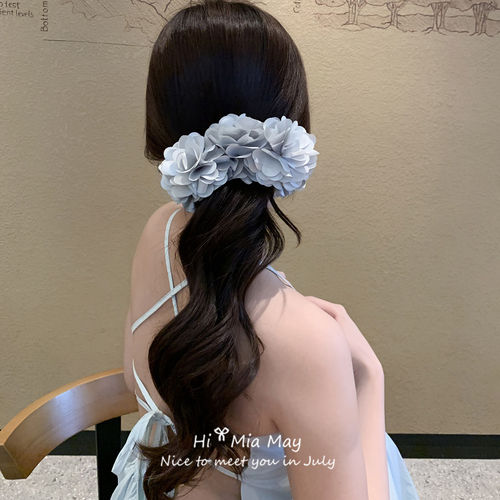 高品质du家定制~清冷灰色花朵香蕉夹高级感发夹易梦玲同款抓夹夏