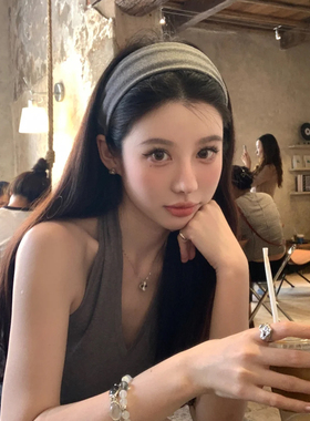高智感！麻灰色宽边头饰发箍女款高颅顶显脸小发捆发卡洋气时尚