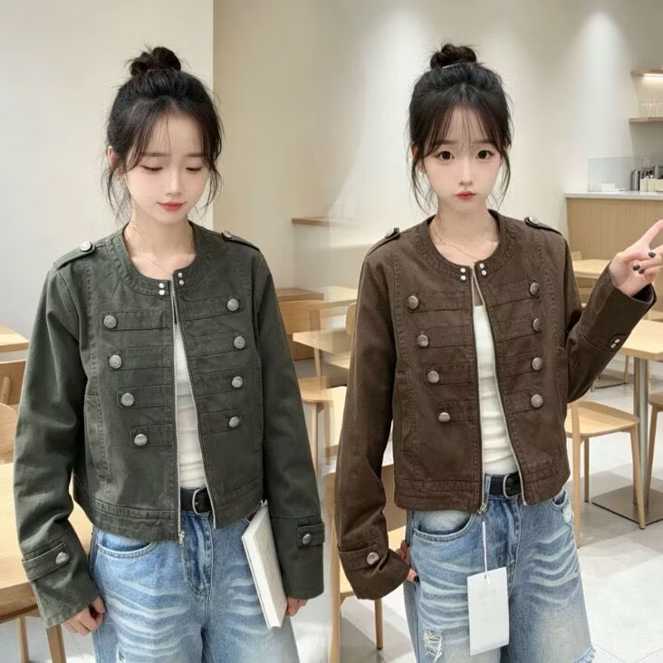 复古双排扣短外套女小个子百搭图片