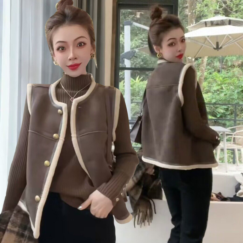 韩版洋气羊羔毛皮毛一体马甲女