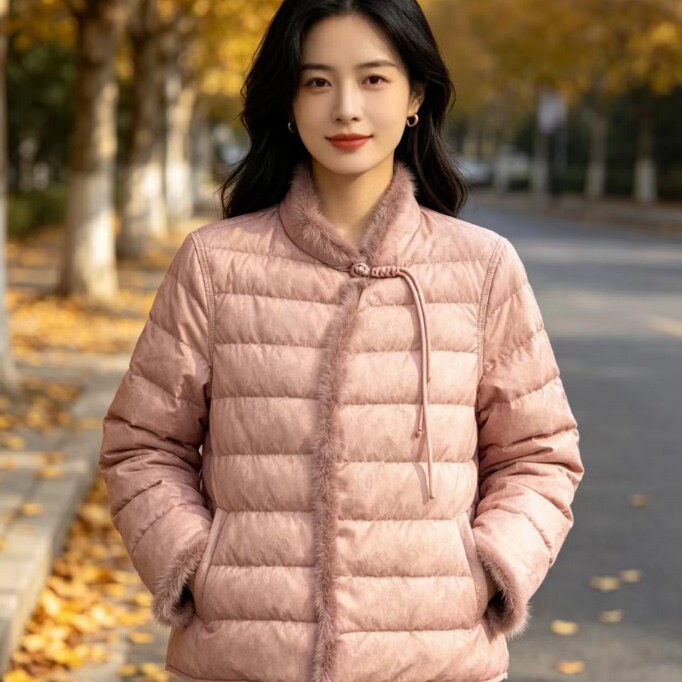 韩版复古立领轻薄羽绒服女2026新款短款保暖外套粉色拉链时尚时髦