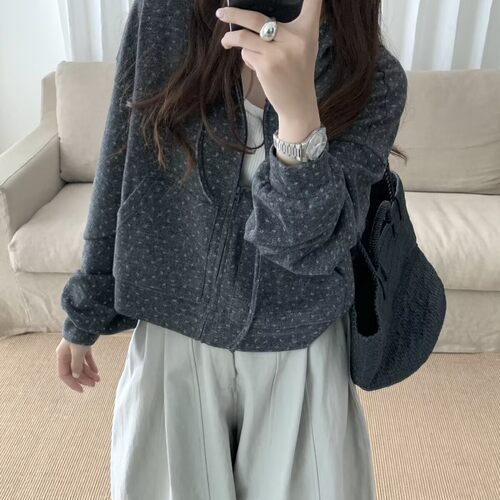 韩系小碎花连帽卫衣短外套女