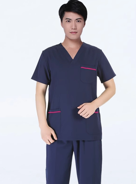 韩版藏蓝洗手衣藏蓝色刷手服口腔药店医生工作服套装V领ICU美容师