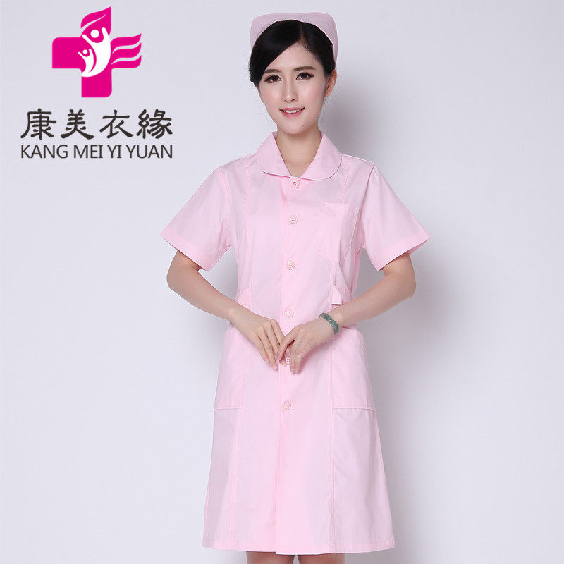 护士服夏装短袖白色蓝色粉色大褂美容师药店工作服月嫂服幼儿园