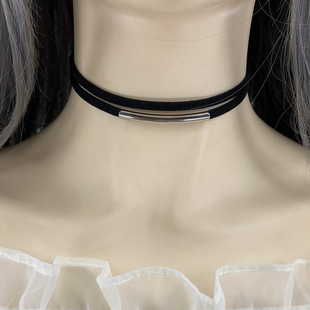 双层黑色弧形choker项圈女小众设计皮质锁骨链个性 简约百搭颈链潮