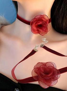 森系网纱花朵甜美蝴蝶结项链