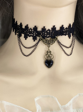 桃心黑色蕾丝锁骨链颈带
