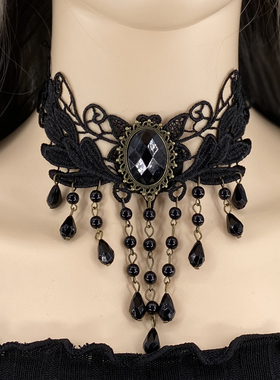 流苏网红脖子项链女蕾丝短款饰品黑色项圈颈带装饰颈链锁骨链配饰