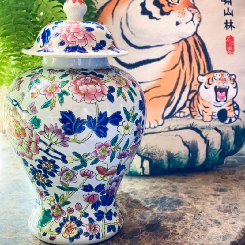 高两河陶瓷手绘将军罐花瓶摆件