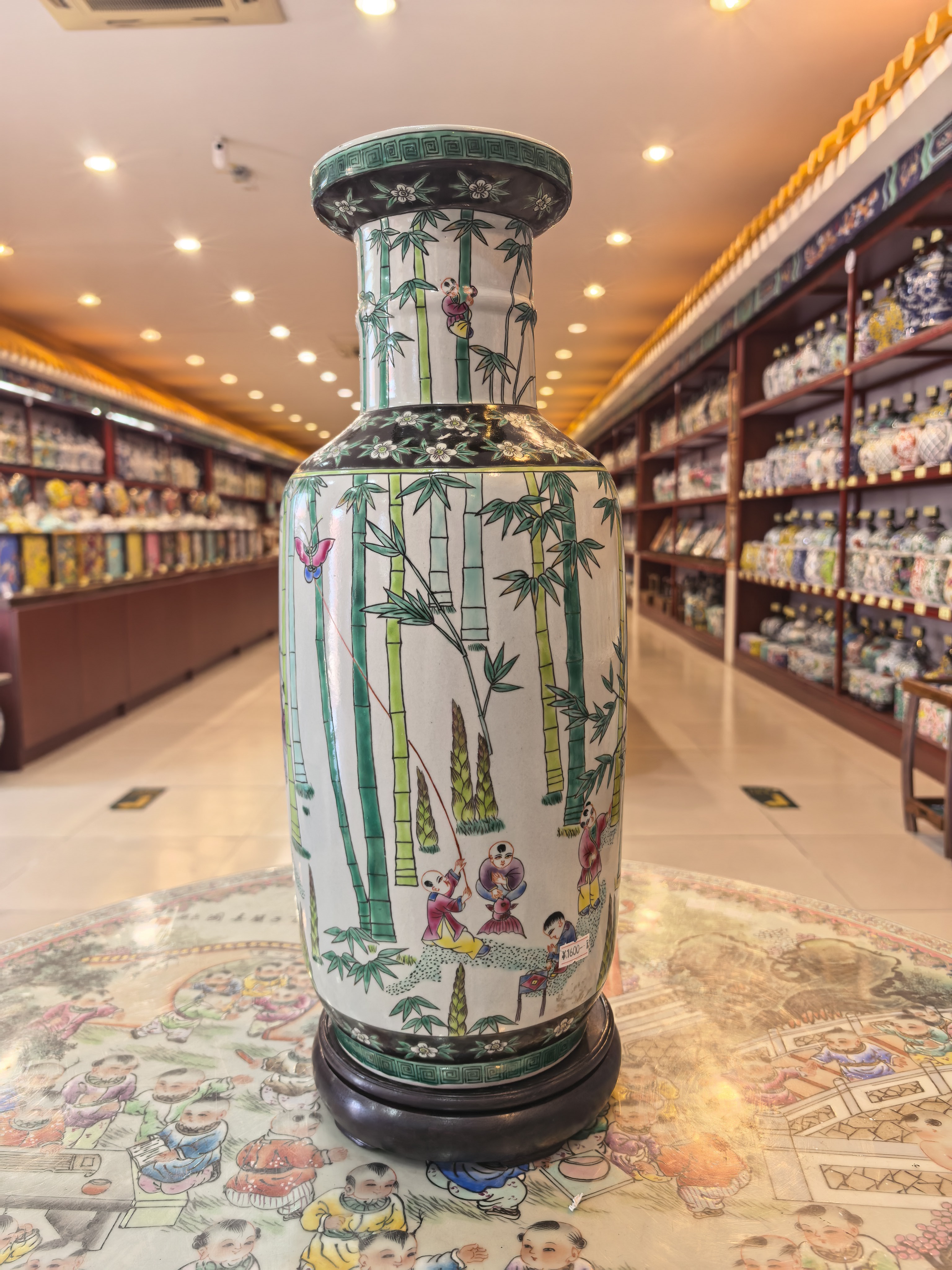 棒槌瓶高两河手绘仿古粉彩瓷器出口外贸花瓶客厅电视柜博古架陶瓷
