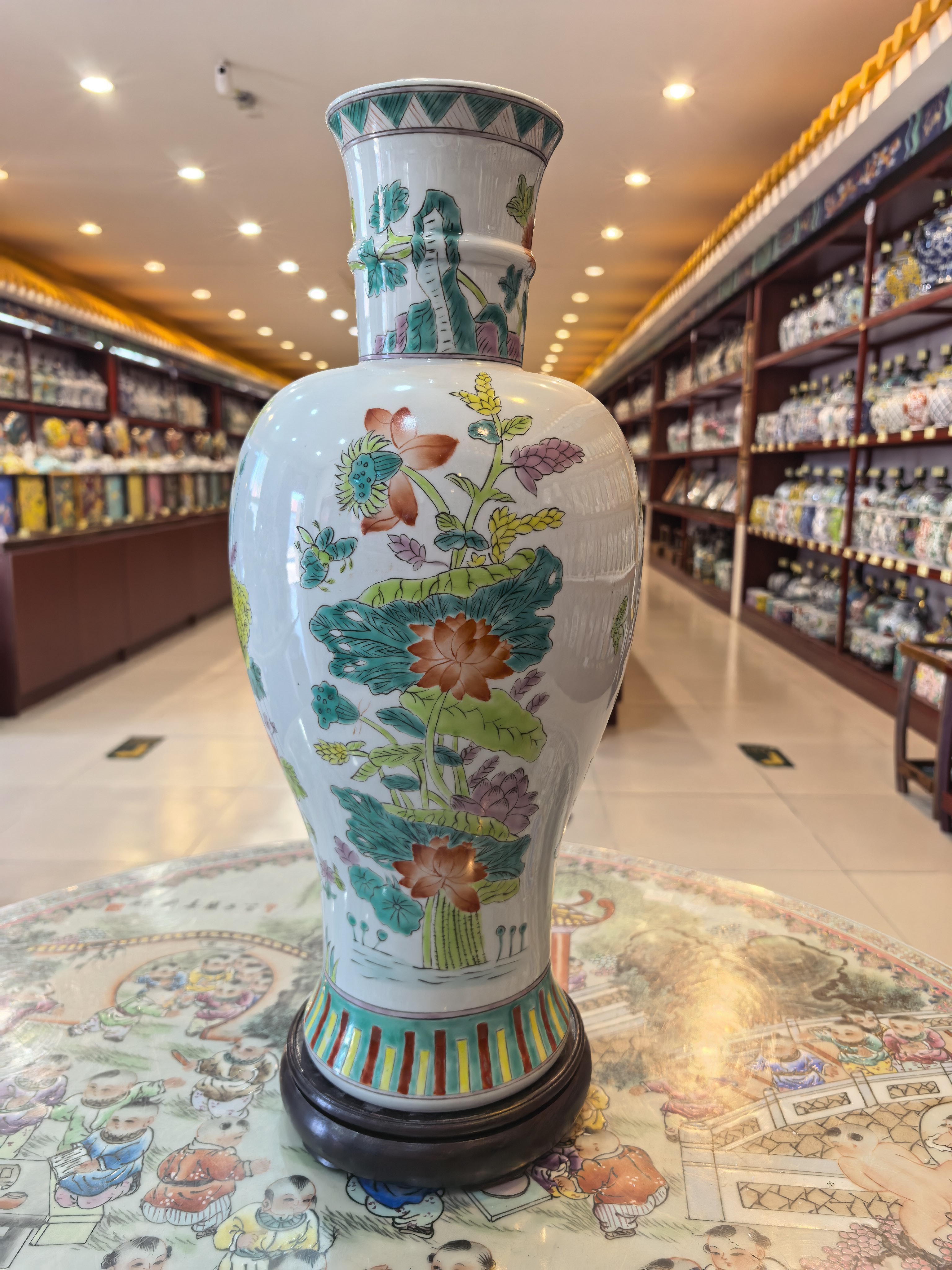 鱼尾瓶高两河手绘粉彩瓷器花瓶古董老库存乔迁送礼搬家摆件聚财瓶