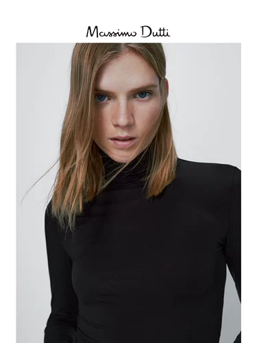 Massimo Dutti Весенний черный ростомер, базовый приятный телу лонгслив, трикотажный свитер, облегающий крой