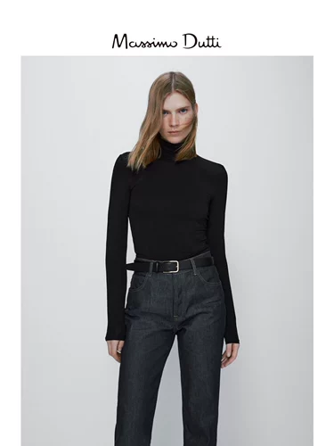 Massimo Dutti Весенний черный ростомер, базовый приятный телу лонгслив, трикотажный свитер, облегающий крой