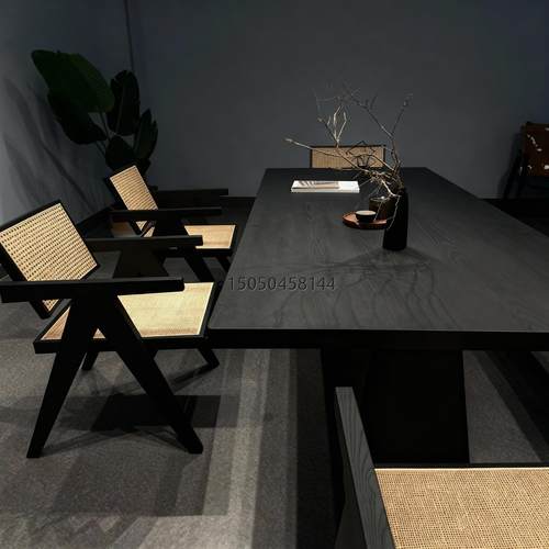 宋式实木新中茶桌椅组合黑