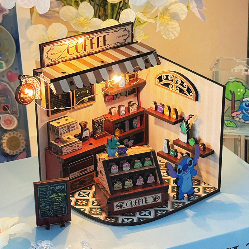 史迪奇咖啡店灯光拼屋模型拼图
