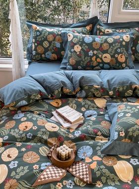 cotton retro bedsheet sets bed fitted sheet duvet cover set