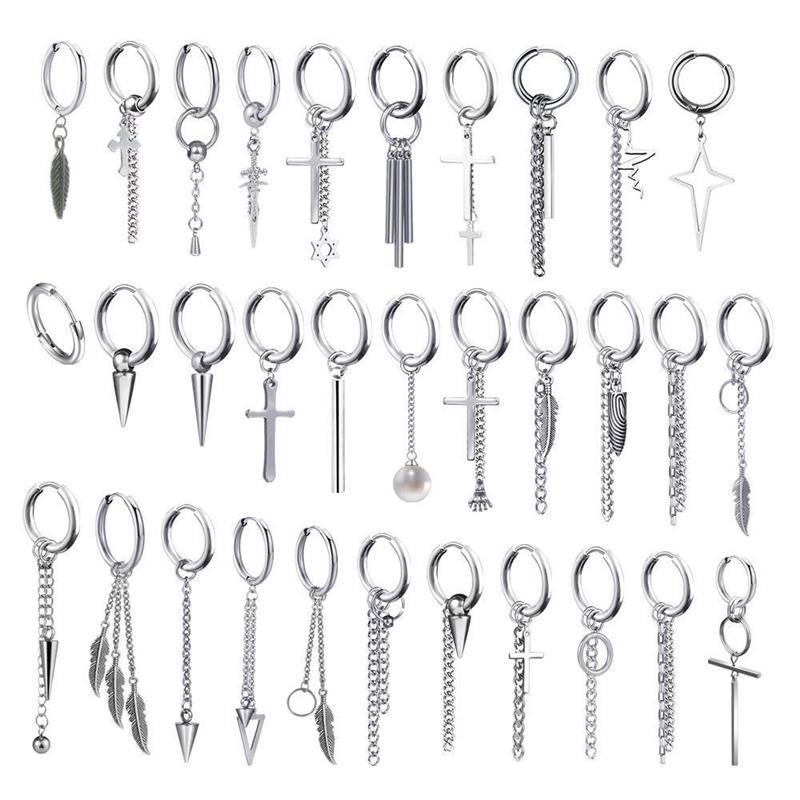 New Punk Stainless Steel Chain Hoop Earrings For Won Men 2