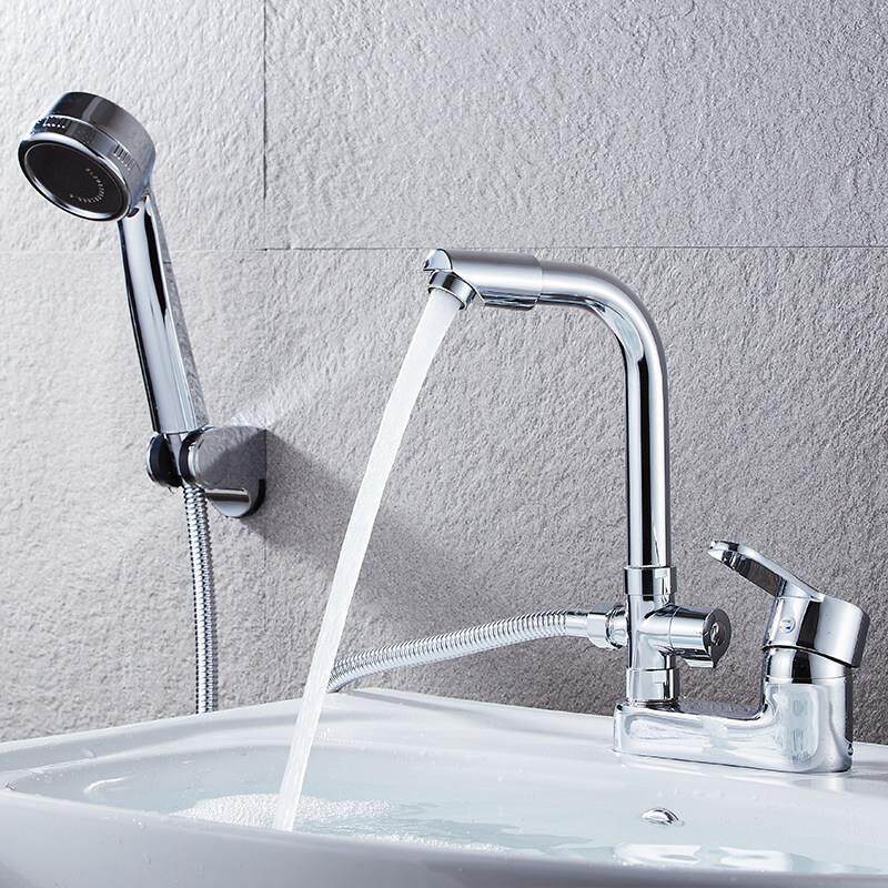 新款全铜老式面盆水龙头浴室带淋浴台盆洗脸盆冷热水龙头双孔双用