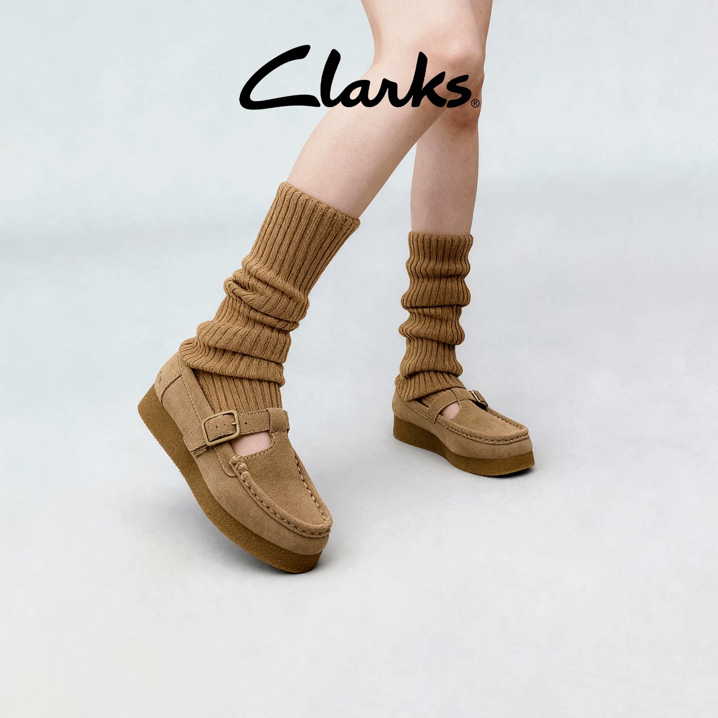 Clarks其乐Wallabee新品女鞋复古通勤T字玛丽珍一脚蹬乐福鞋单鞋