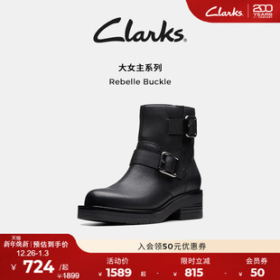 靴女 复古搭扣大筒皮骑士靴时装 Clarks其乐Rebelle Buckle秋冬新品
