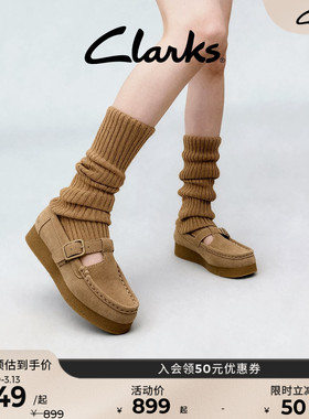 Clarks其乐Wallabee新品女鞋复古通勤T字玛丽珍一脚蹬乐福鞋单鞋