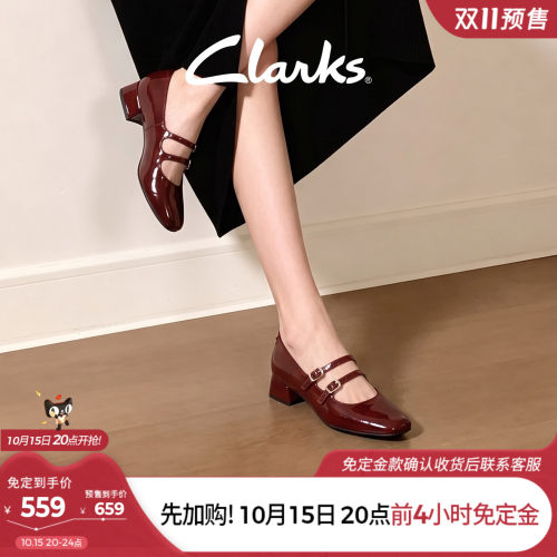 clarks复古红色玛丽珍鞋公主单鞋