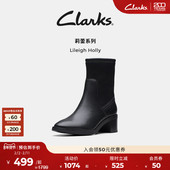 Clarks其乐Lileigh Holly秋冬新品 英伦高跟显瘦中筒袜靴