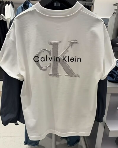 CK短袖T恤男女同款情侣夏季新款圆领后背浮雕大logo半袖上衣