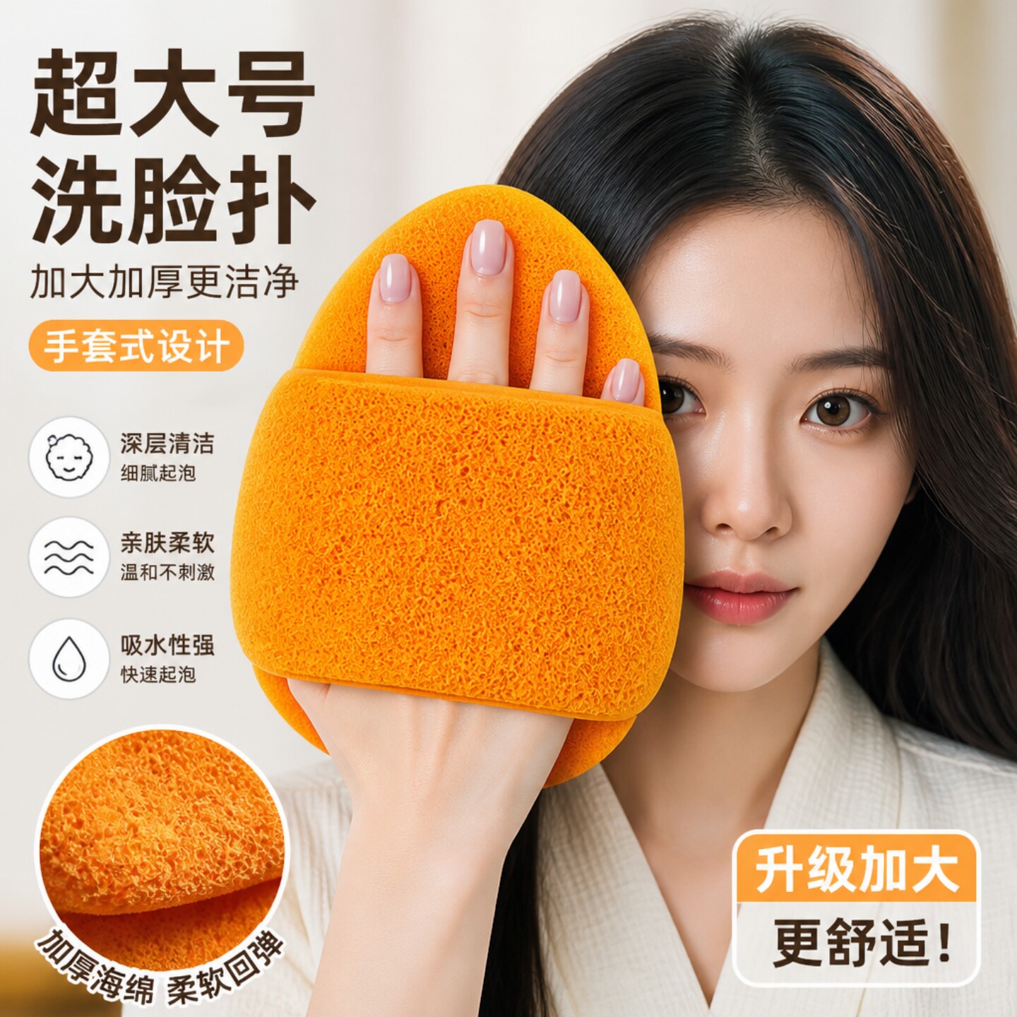 超大号洗脸扑加厚洁面扑深层清洁擦脸海绵搓澡洗澡巾柔软不伤肤图片