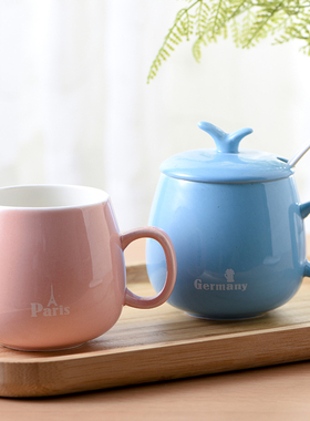 新款陶瓷杯子带盖勺个性潮流创意喝水杯家用男女茶杯咖啡杯马克杯