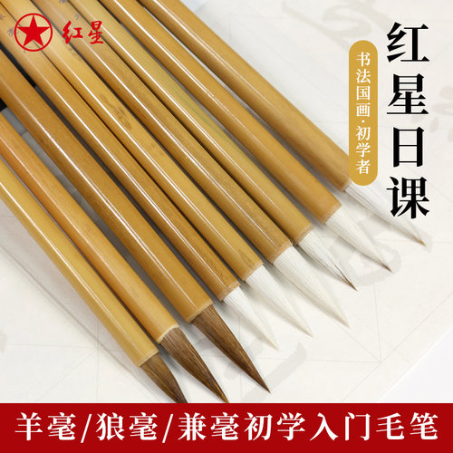 红星官方旗舰店 红星日课毛笔兼毫狼毫羊毫小学生成人文房四宝国画毛笔书法专用初学者隶行书练字中楷用笔