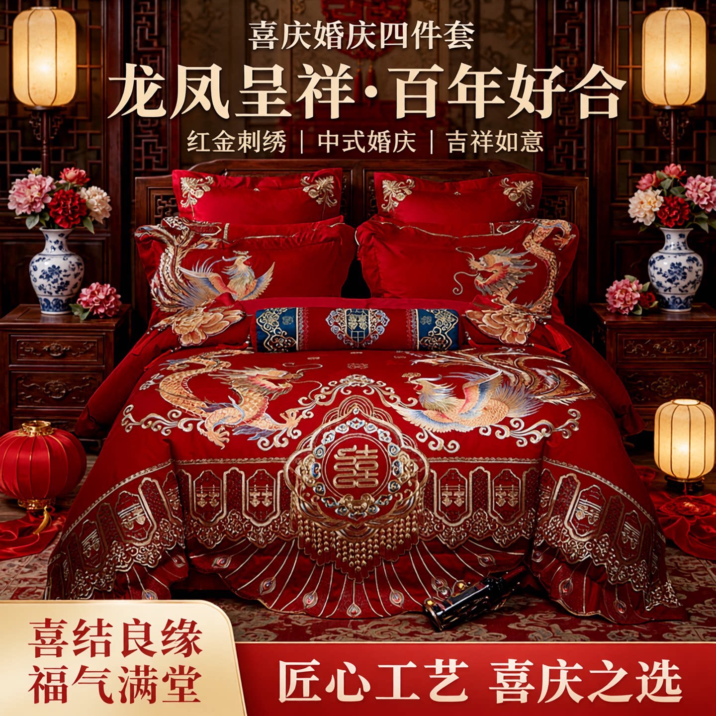 高端120支新疆棉刺绣婚庆四件套