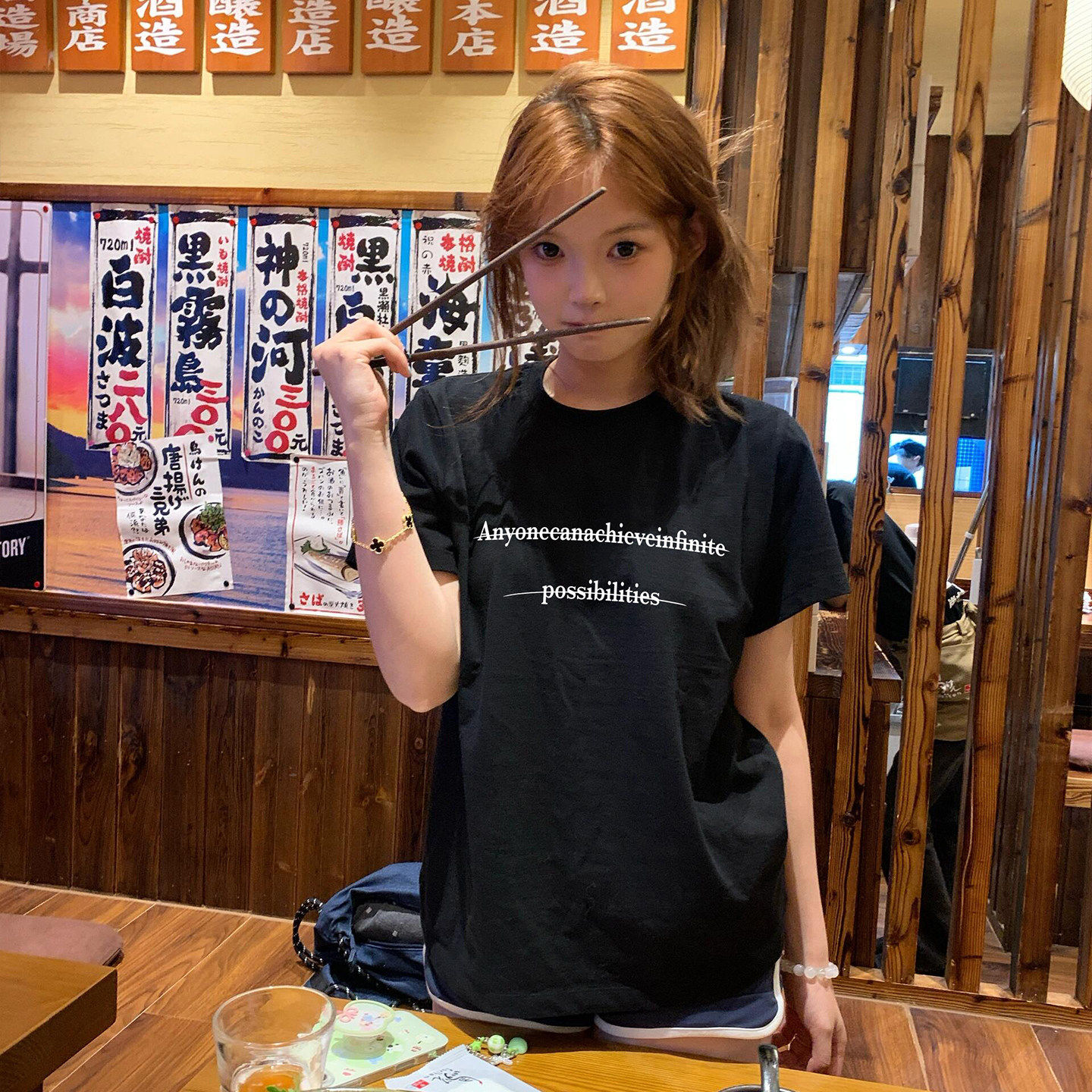 正肩黑色短袖女t恤夏宽松韩版慵懒风小个子2026新款纯棉夏季半袖
