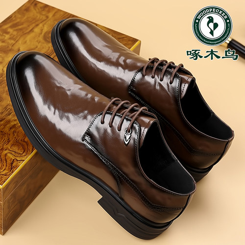 啄木鸟皮鞋男款真皮新款透气商务正装男鞋休闲防滑软皮软底爸爸鞋