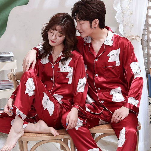 Демисезонная пижама для влюбленных, мужской тонкий шелковый летний демисезонный осенний лонгслив для отдыха