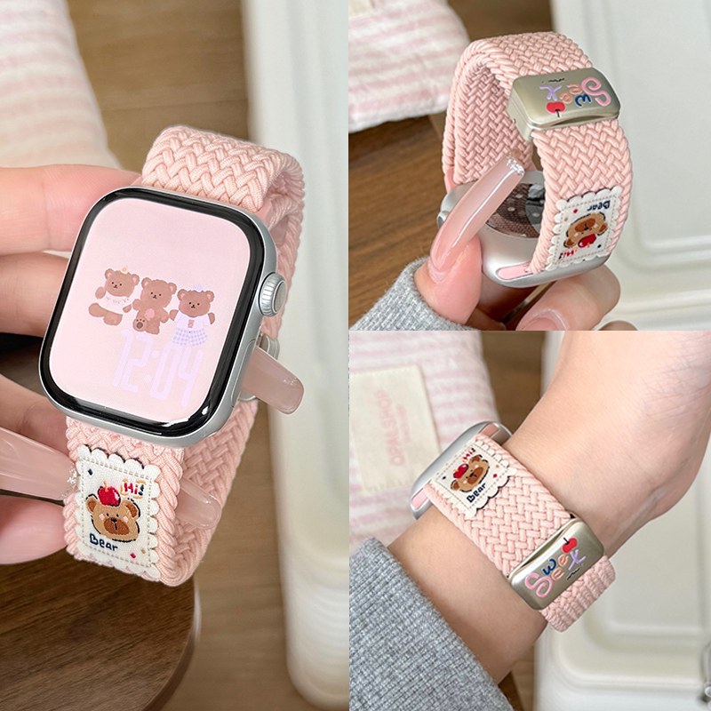 适用iwatch10表带S9苹果手表applewatch11夏天新款S8尼龙S7编织磁吸6/5透气SE男款ultra2/3女生高级watch运动图片