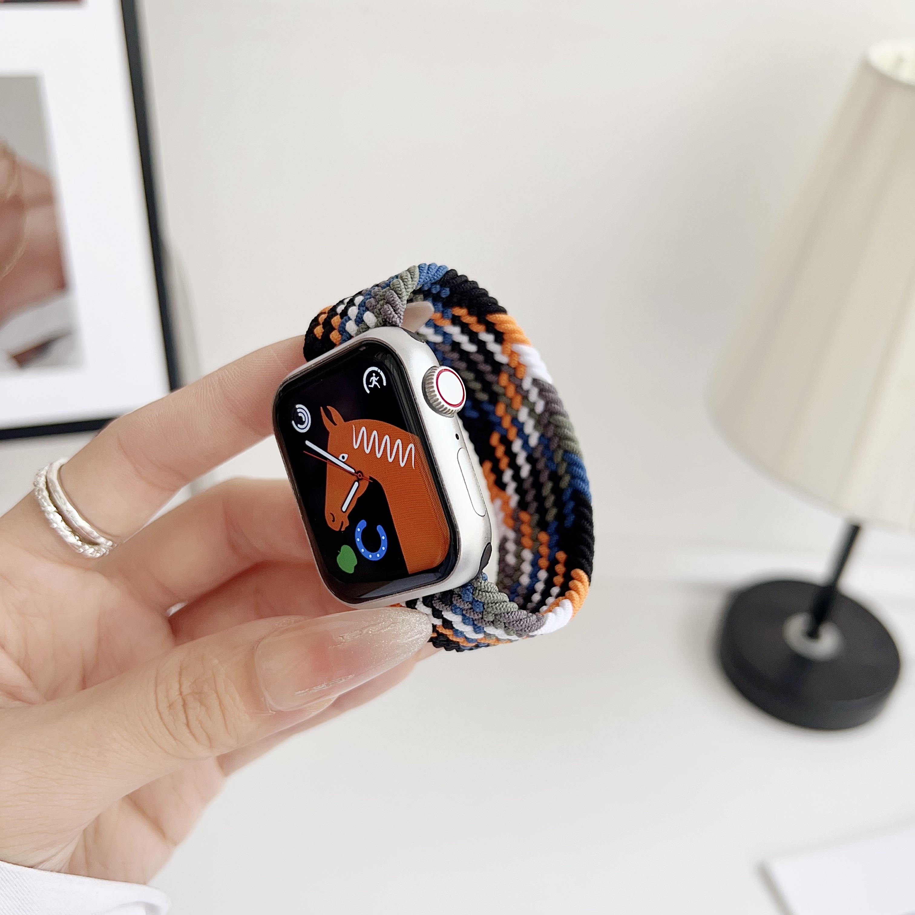 适用苹果s10手表表带iwatch9/8/7代单圈编织apple watch Ultra6/5尼龙弹力新款彩虹七彩s8男女42夏46mm腕带潮