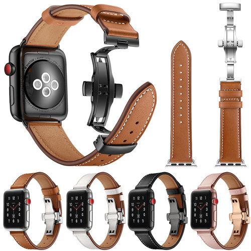 适用爱马iwatch真皮金属扣表带