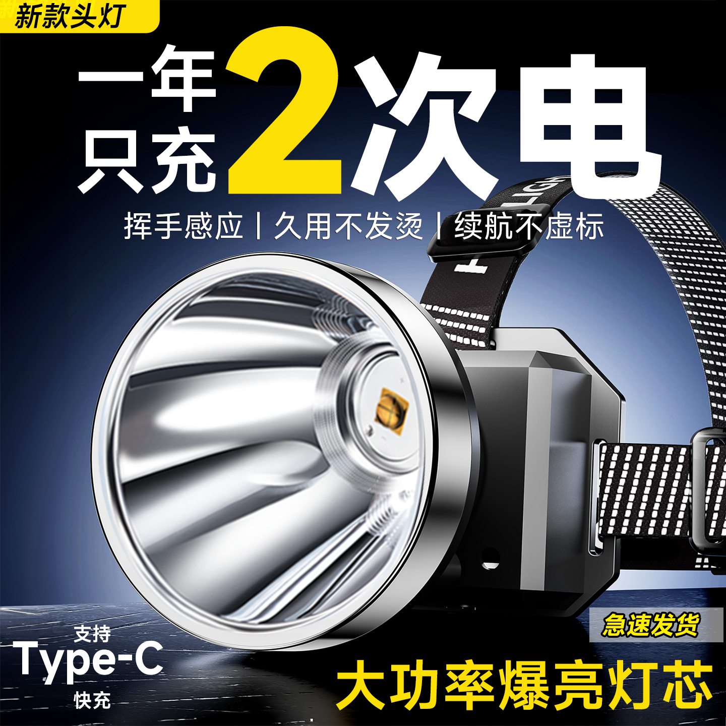 头灯新款强光超亮头戴式照明充电