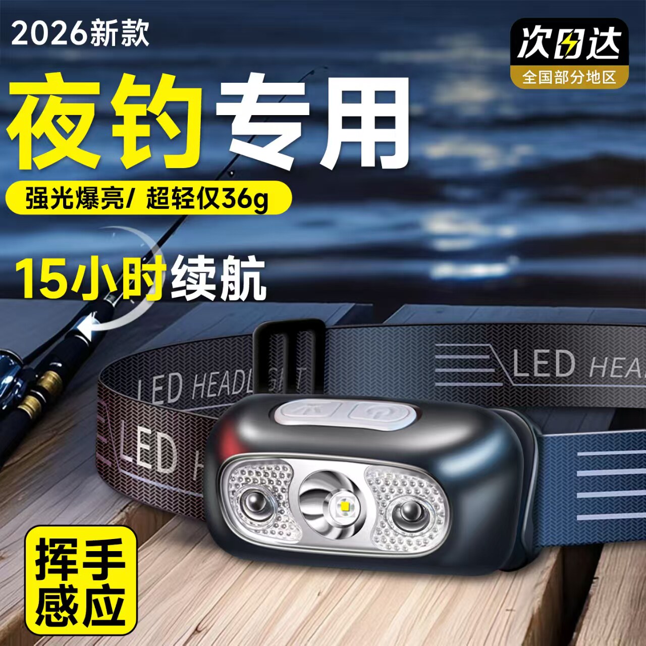 头灯钓鱼专用2026新款夜钓超长续航感应头戴式野外强光超亮可充电