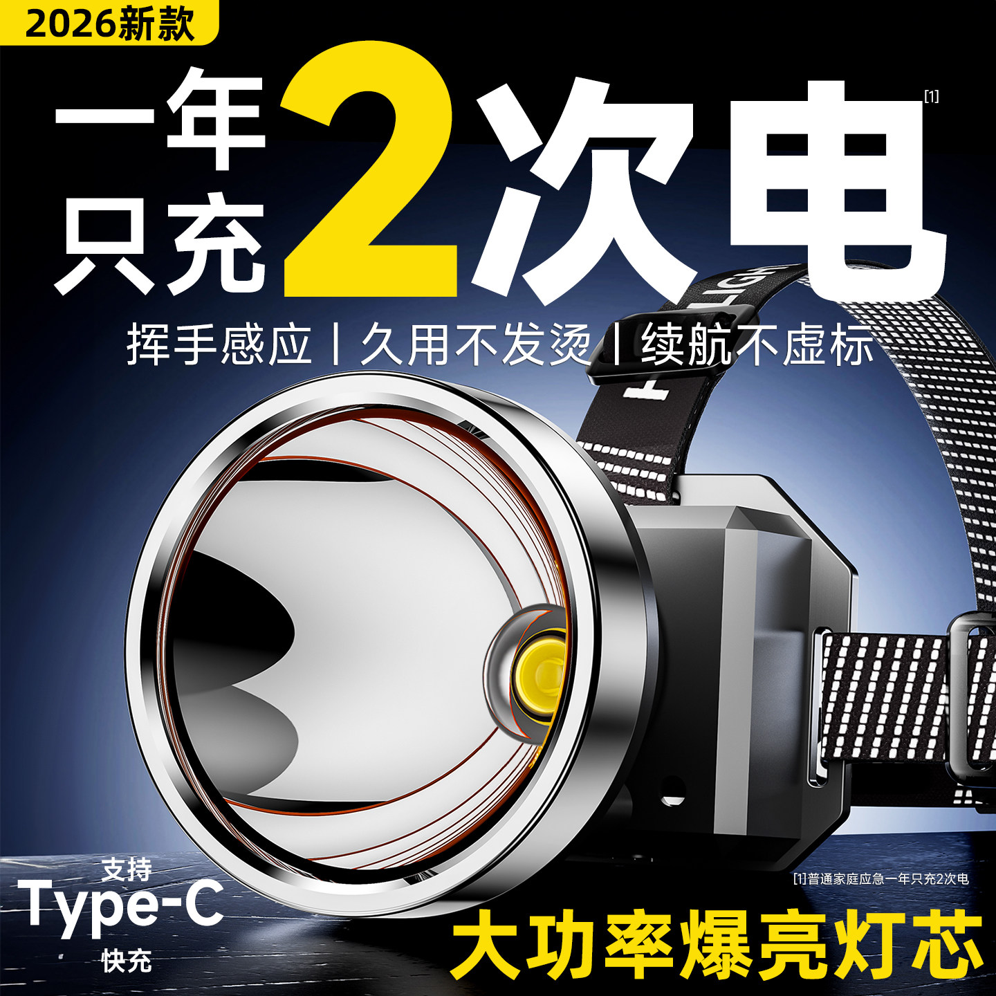 头灯新款强光超亮头戴式照明充电超长续航户外登山夜钓鱼专用感应