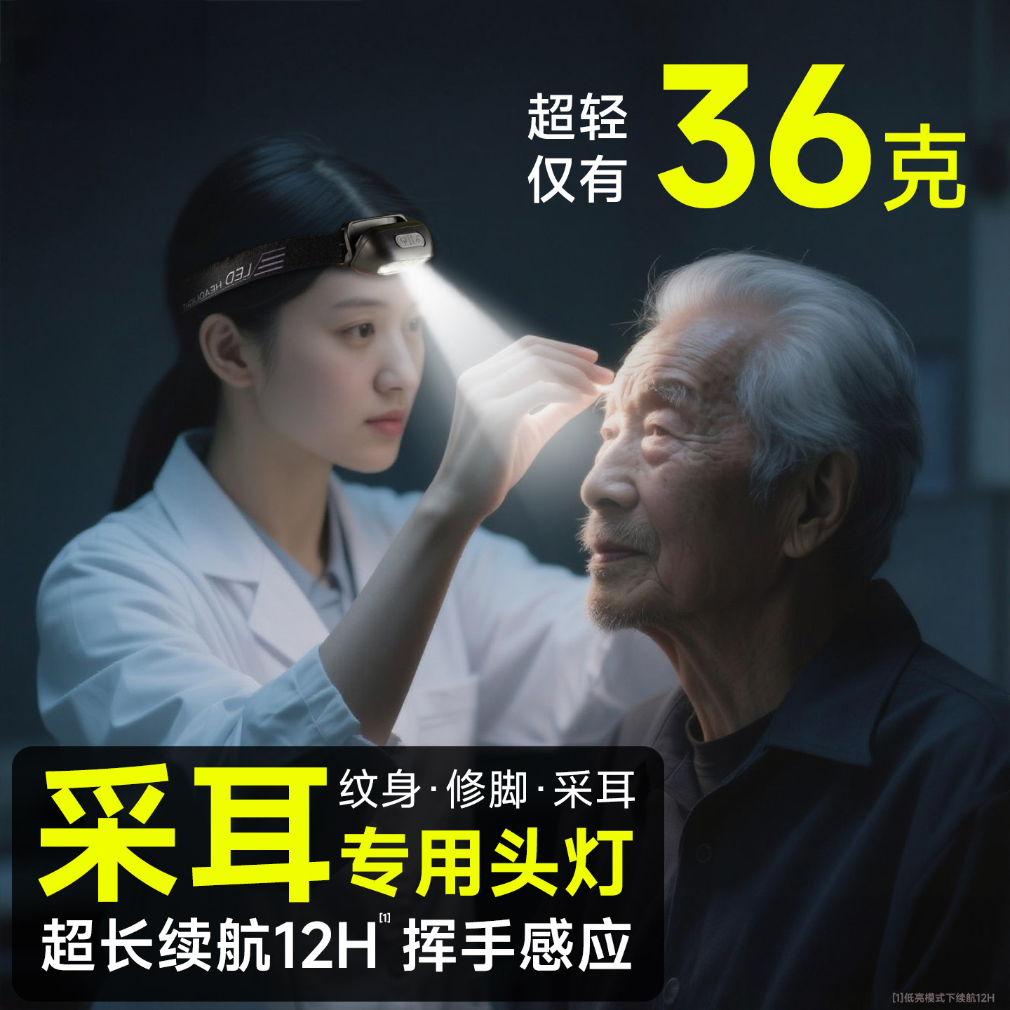 头灯挖耳朵采耳专用头戴式照明修脚师强光充电超亮美睫纹身工作灯