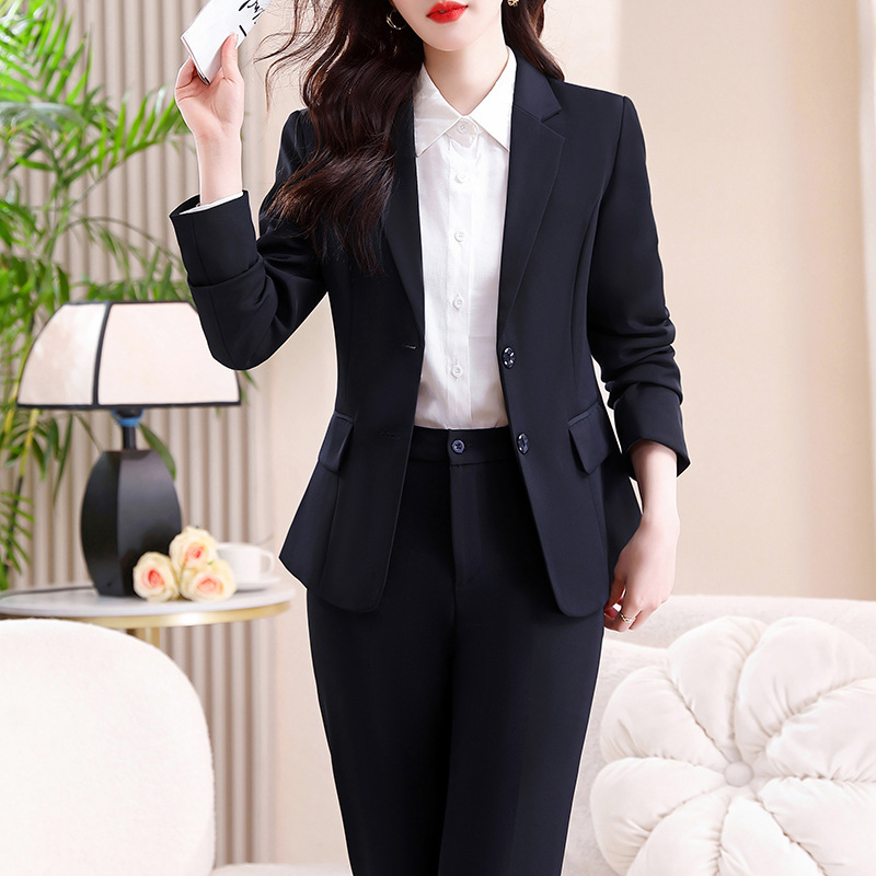 设计感职业套装高档西装外套女装裤子面试正装服装酒店前台两件套