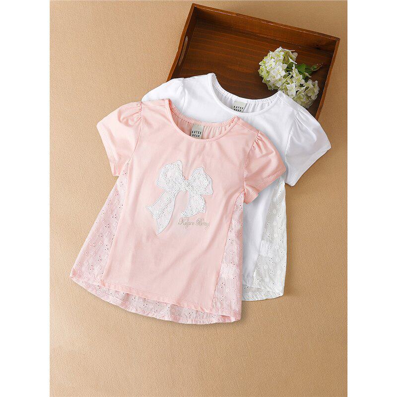 女童夏装2026新款上衣儿童t恤薄款中大童蝴蝶结短袖韩版夏季上衣