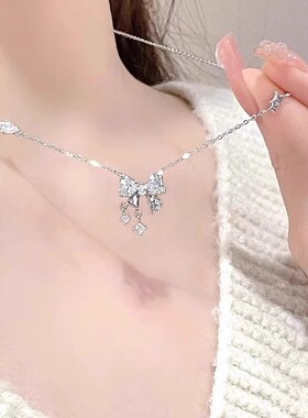 足银999心动甜梦女士项链小众轻奢设计熔岩蝴蝶结锁骨链2026新款