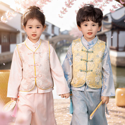 儿童中国风服装宝宝汉服三件套幼儿园古装演出服男女童唐装合唱服