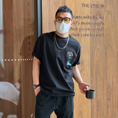 高克重美式 厚体恤 炸街街头重工休闲打底衫 潮牌短袖 T恤男潮流秋季