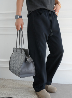 日系简约拼接设计阔腿针织卫裤男秋季潮流新款宽松百搭抽绳直筒裤