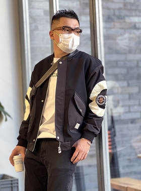 港风潮牌刺绣棒球服男士高街百搭外套青年春秋季复古休闲黑色夹克